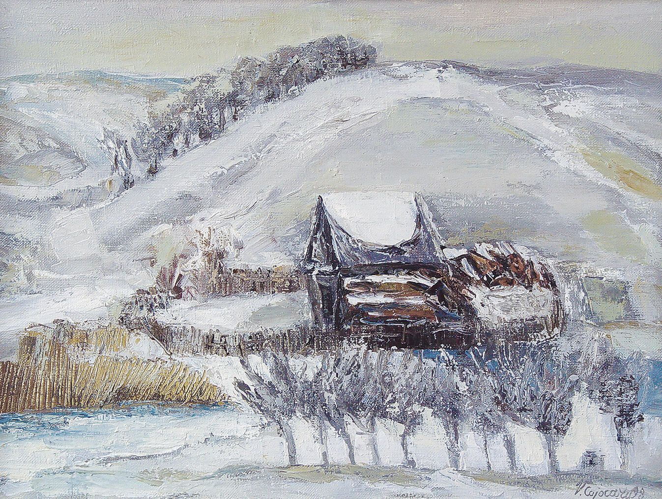 January.The sheepfold of Sângerei. Painting by Vasile Cojocaru