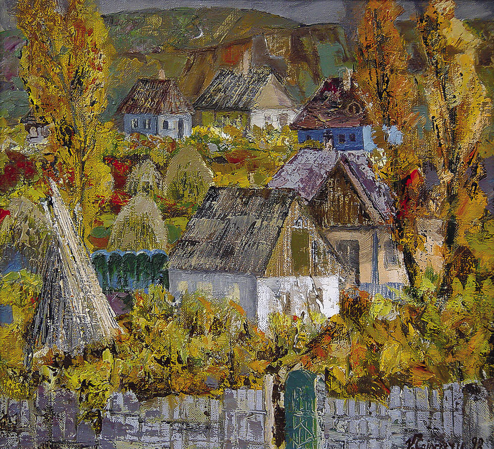 Neighborhood in Autumn. Painting by Vasile Cojocaru